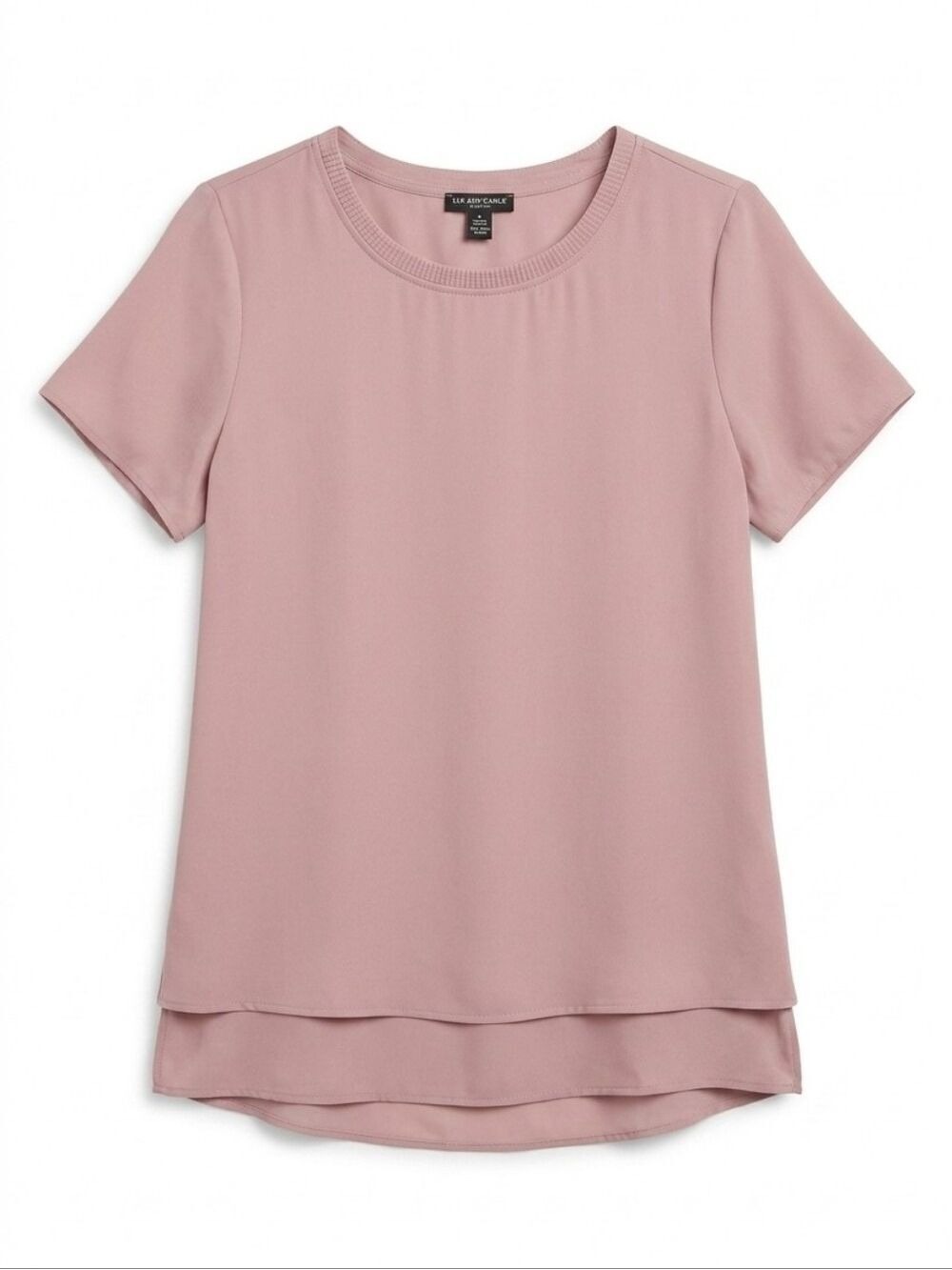 NWT Size Small Hilary Radley Light Pink Short Sleeve Sheer Layered Hem Blouse
